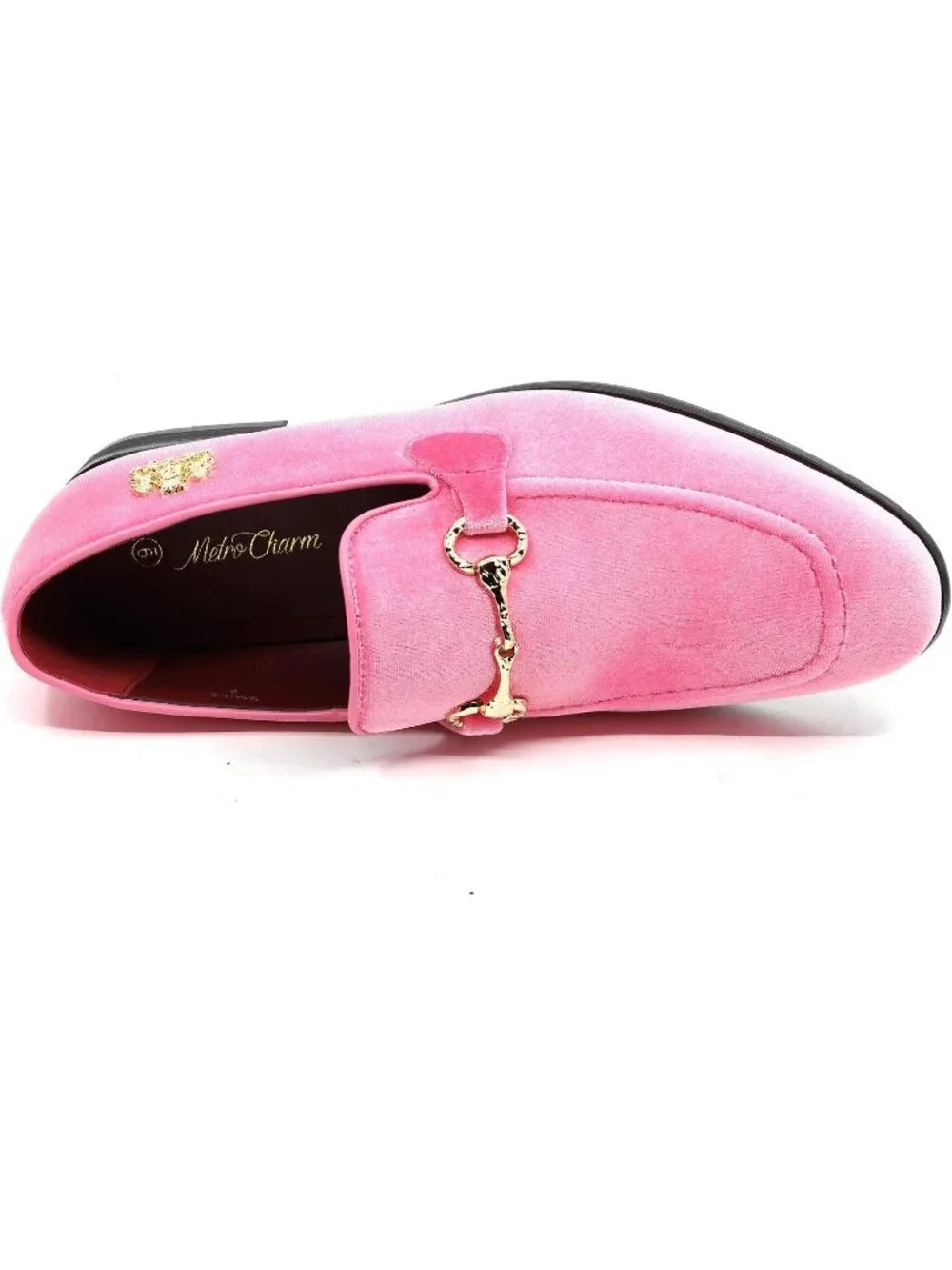 Metrocharm Men's Pink Rubber Velvet Loafers Gold Buckle Slip On Classic Shoes